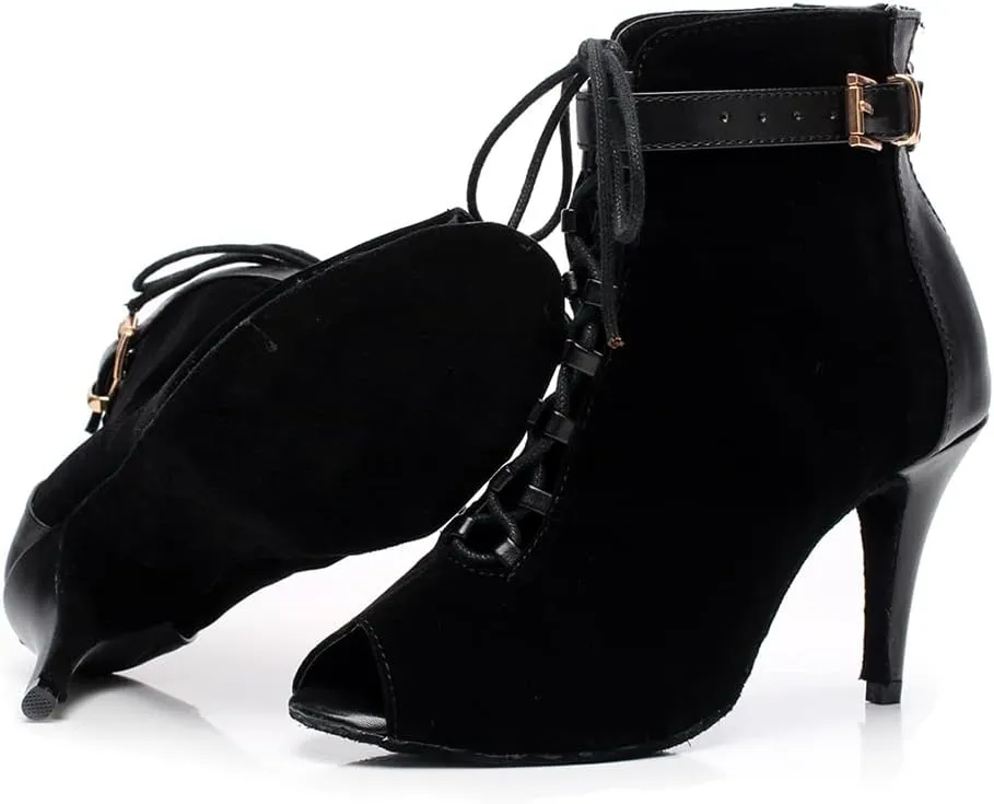 Womens Open Toe Latin Dancing Boots Lace up Ballroom Tango Salsa Dance Shoes,Model-6179