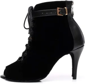 Womens Open Toe Latin Dancing Boots Lace up Ballroom Tango Salsa Dance Shoes,Model-6179