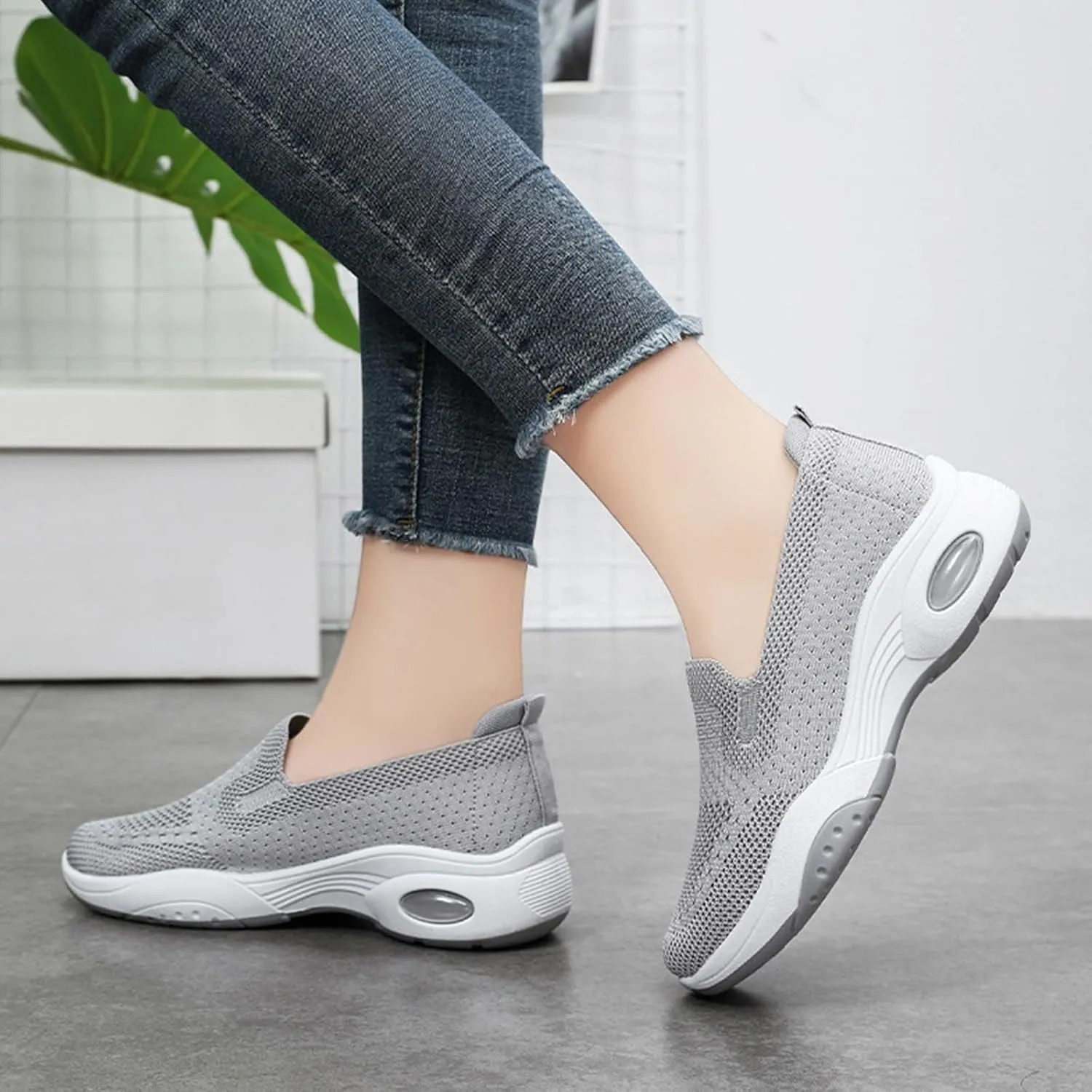 Women's Orthopedic Sneakers Lightweight Non Slip Athletic Walking Shoes Comfortable Air Cushion Sneakers for Women Men Breathable Knit Mesh Stretch Sport Shoes