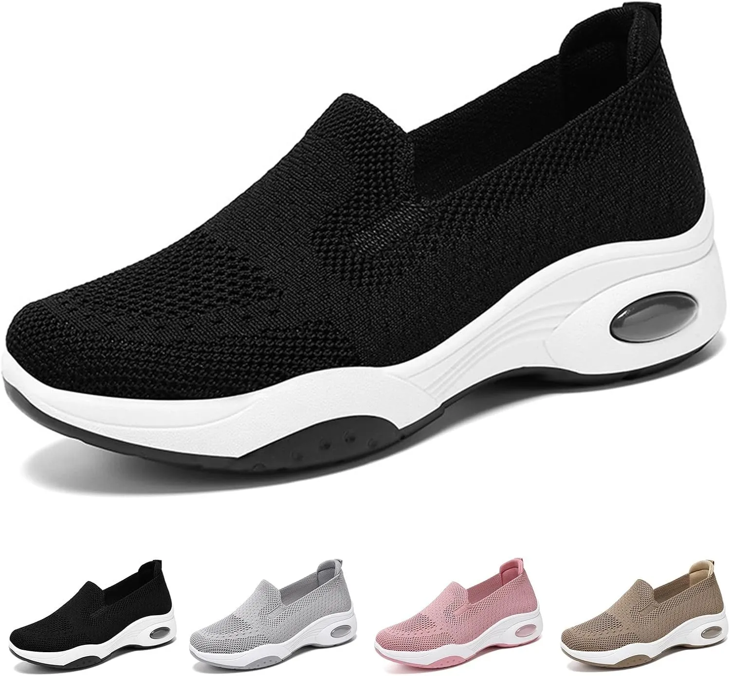 Women's Orthopedic Sneakers Lightweight Non Slip Athletic Walking Shoes Comfortable Air Cushion Sneakers for Women Men Breathable Knit Mesh Stretch Sport Shoes