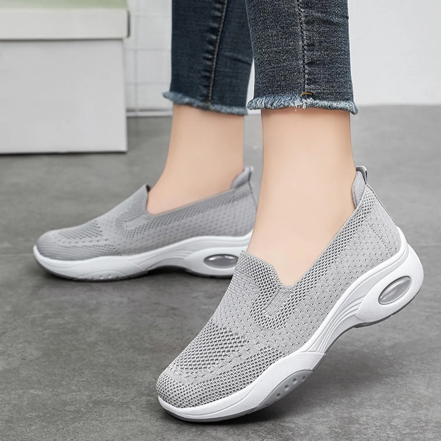 Women's Orthopedic Sneakers Lightweight Non Slip Athletic Walking Shoes Comfortable Air Cushion Sneakers for Women Men Breathable Knit Mesh Stretch Sport Shoes