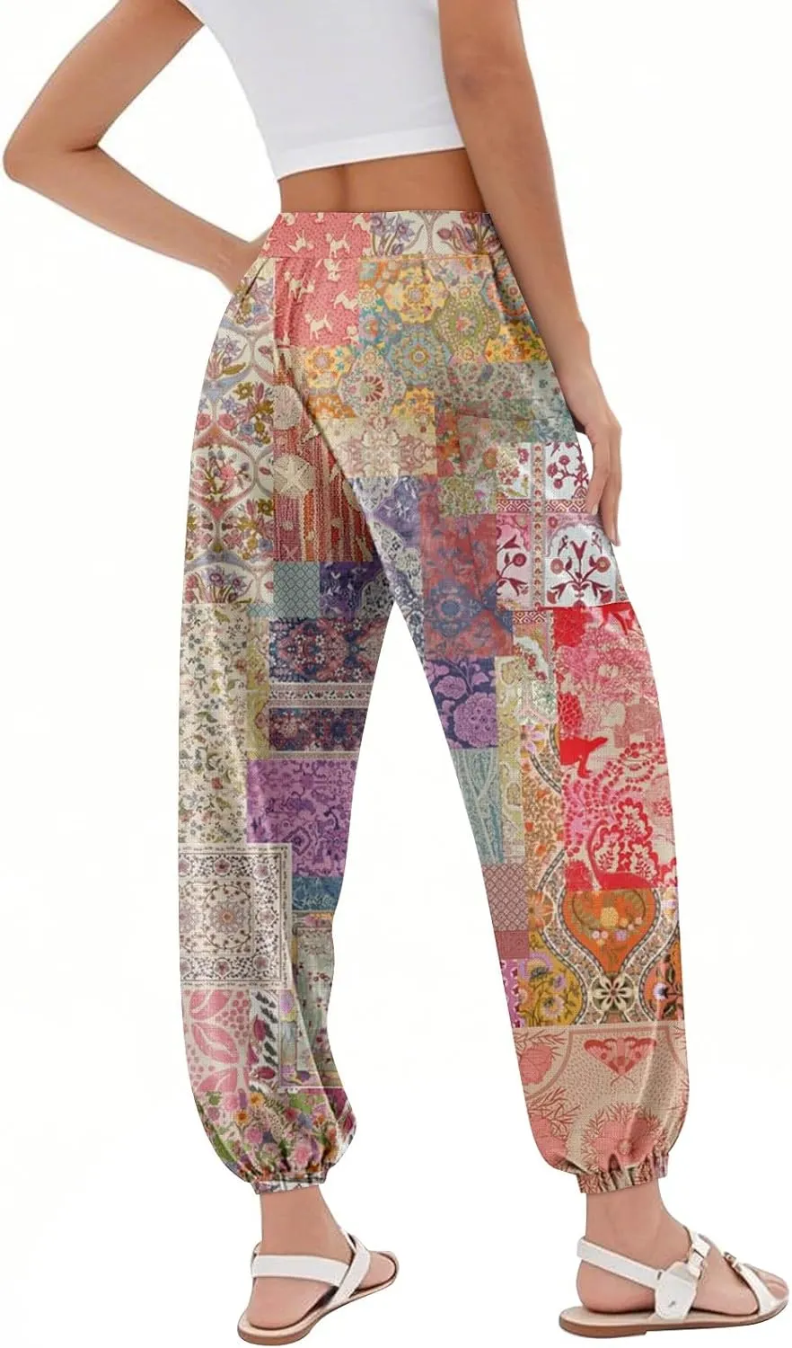 Womens Palazzo Pants High Waisted Elastic Drawstring Casual Pants Harem Plaid Summer Lounge Outfit 2025 Pockets