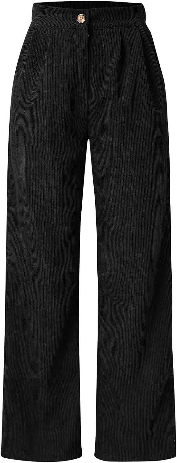Womens Pants Casual Autumn High Waist Corduroy Straight Leg Relaxed Fit Loose Trousers for Daily Casual Wear