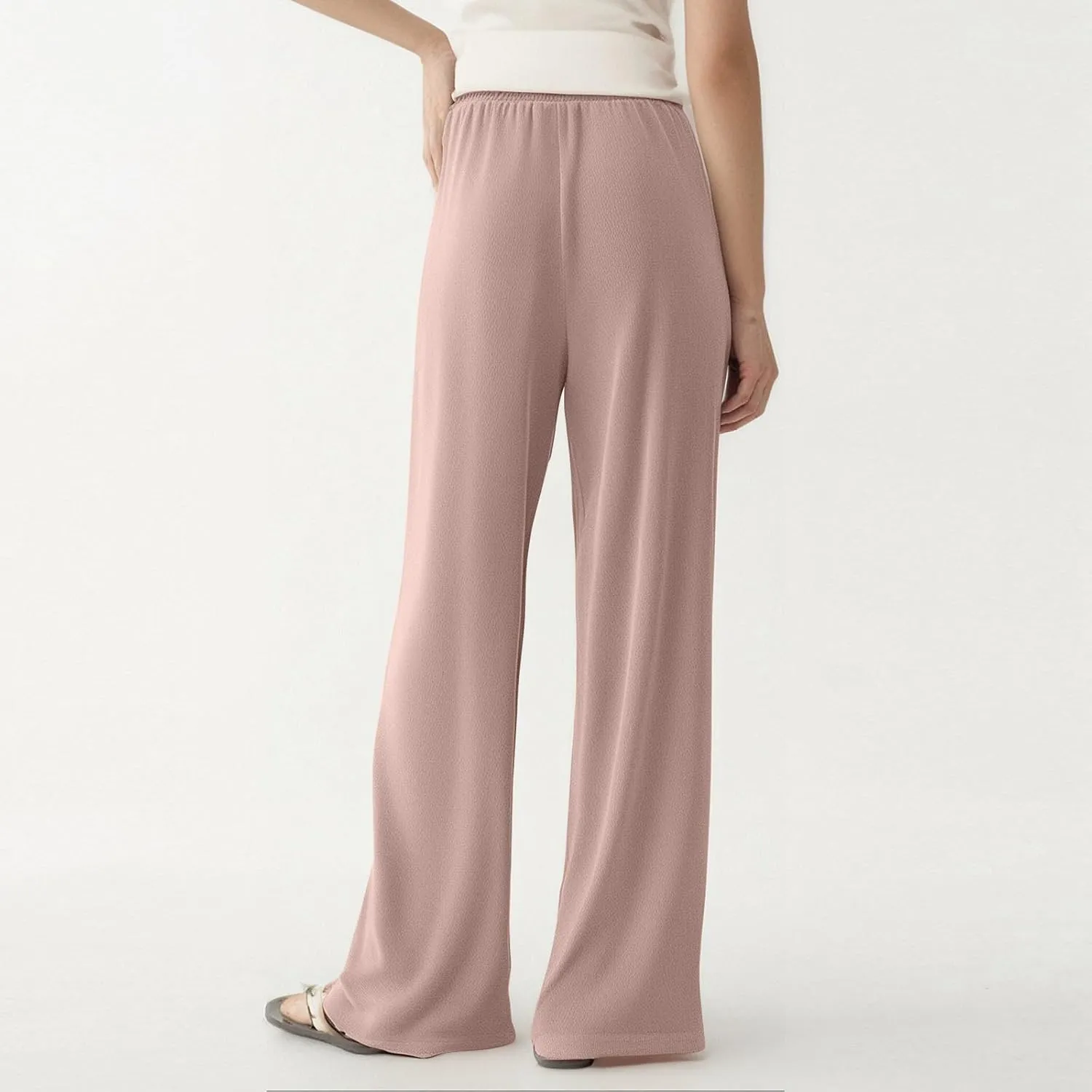 Women's Pants Wide Leg High Waisted Trousers Dressy Casual Drawstring Pleated Pull On Vacation Pants