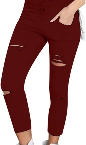 Women's Ripped Skinny Jeans Casual Pencil Denim Trousers High Waist Stretch Pants
