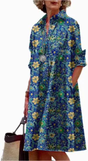 Womens Shirt Dress 3/4 Sleeve Button Down Midi Tunic 2025 Summer Beach Fashion Casual Trendy A-Line Tee Shirt Dress