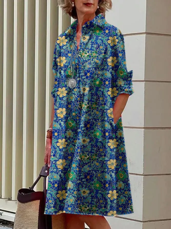 Womens Shirt Dress 3/4 Sleeve Button Down Midi Tunic 2025 Summer Beach Fashion Casual Trendy A-Line Tee Shirt Dress