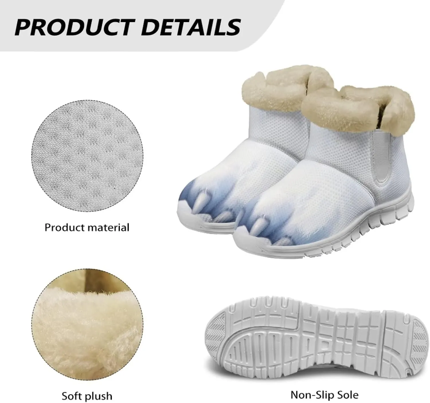 Womens Snow Boots White Sole Booties Short Ankle Boots Mid Calf Winter Boots Wide Width Slip On Boots Warm Shoes