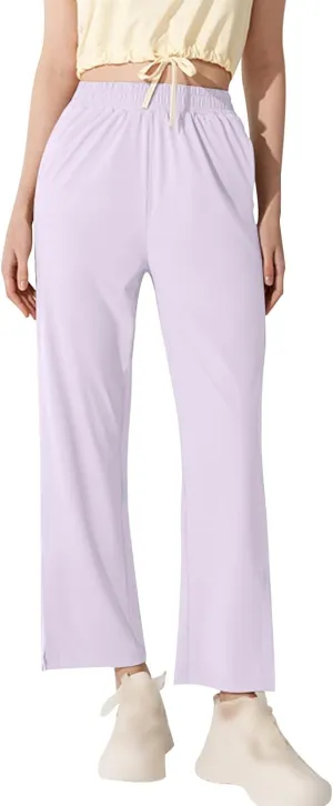 Women's Soft Stretch Lounge Yoga Pants with Pockets for Daily Wear Summer Casual High Waisted Split Hem Trousers