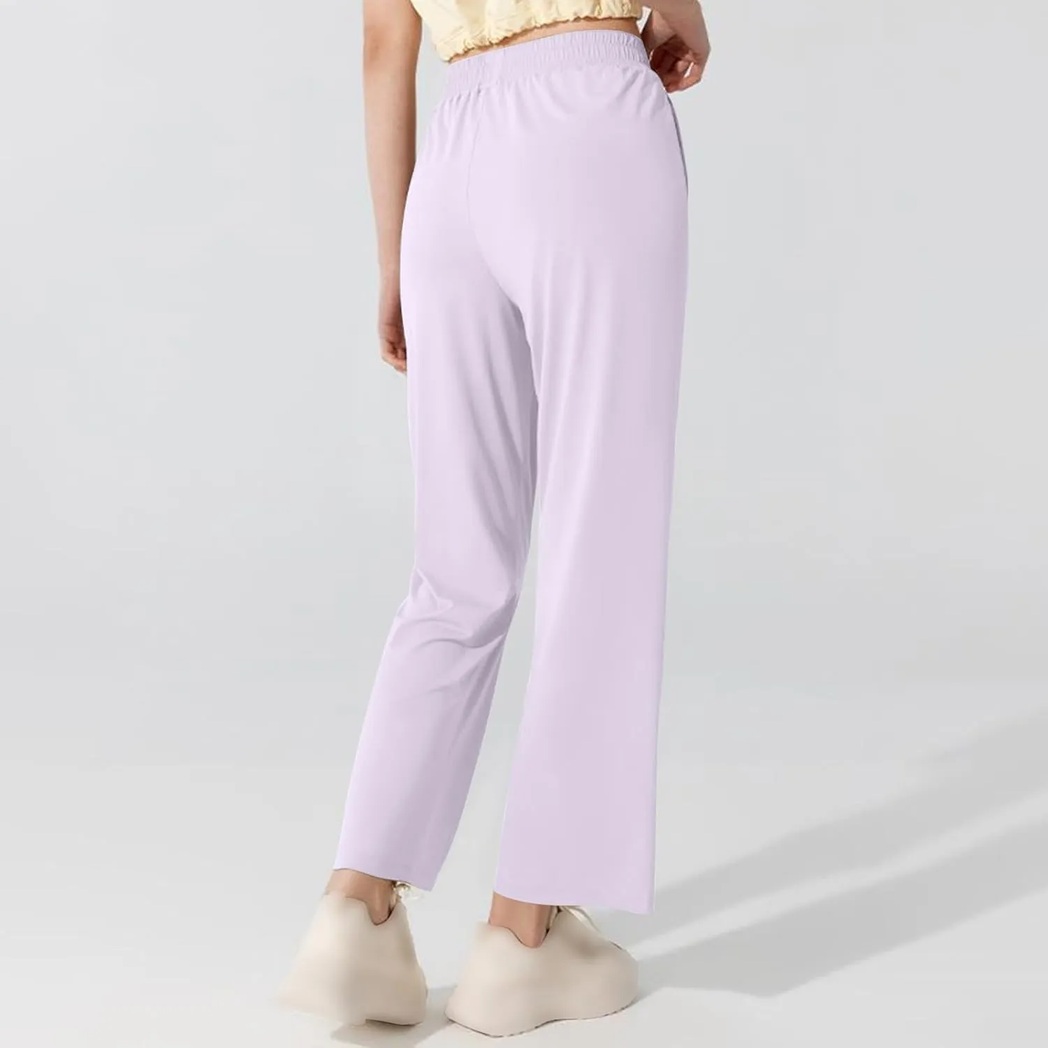 Women's Soft Stretch Lounge Yoga Pants with Pockets for Daily Wear Summer Casual High Waisted Split Hem Trousers
