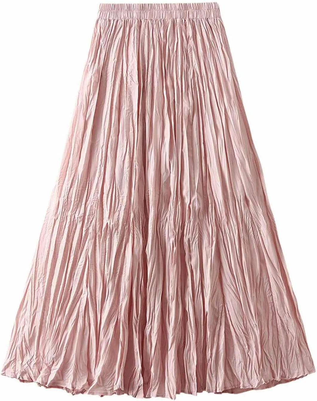 Women's Spring Summer Pleated Skirt Elastic High Waist Midi Skirt Casual Swing Flowy Boho A-Line Skirts Dress One Size