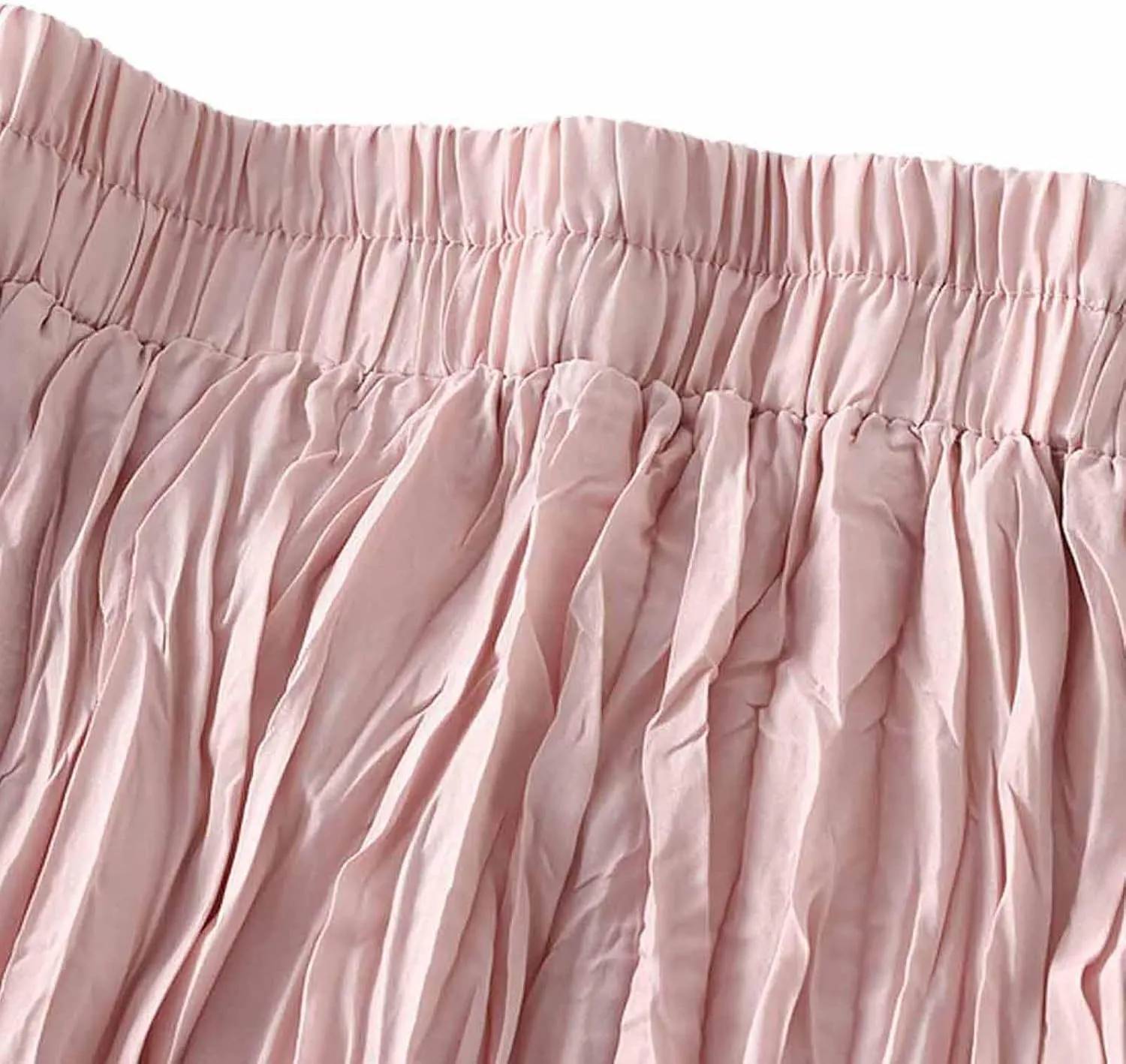 Women's Spring Summer Pleated Skirt Elastic High Waist Midi Skirt Casual Swing Flowy Boho A-Line Skirts Dress One Size