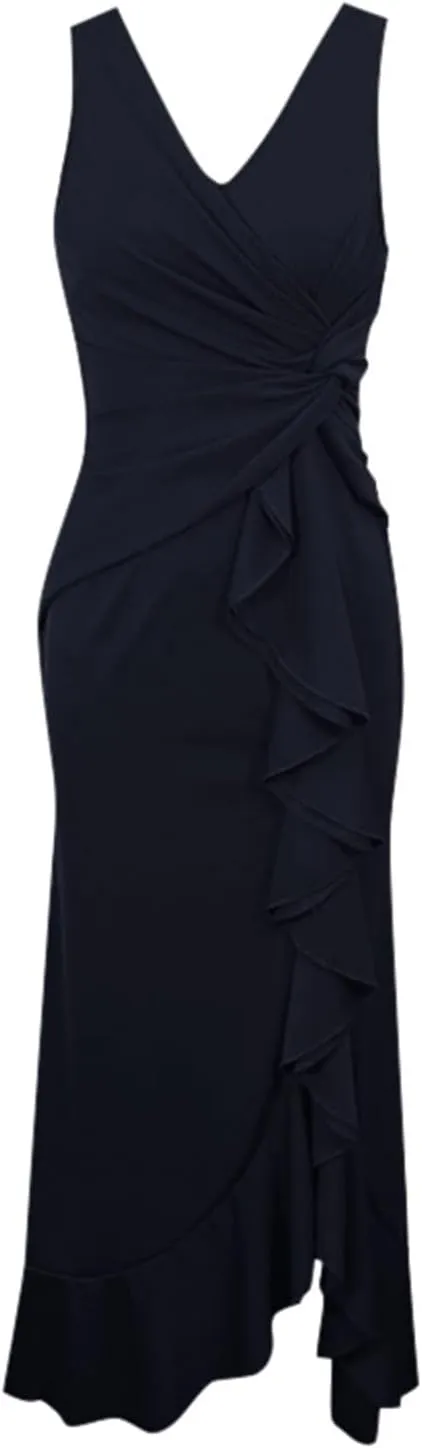 Women's Summer Formal Maxi Dresses Sleeveless Wrap V Neck Bodycon Ruched Slit Mesh Wedding Guest Cocktail Dress