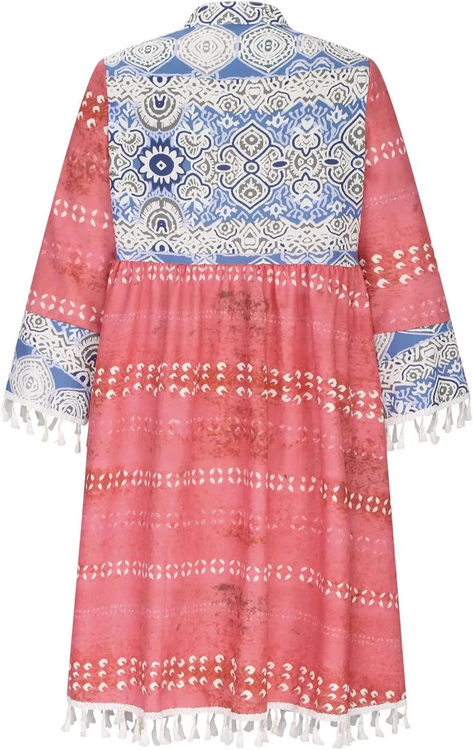 Womens Summer Shirt Dresses Casual V-Neck Three-Quarter Sleeve Dress Vacation Beach Sun Dress Boho Maxi Dress