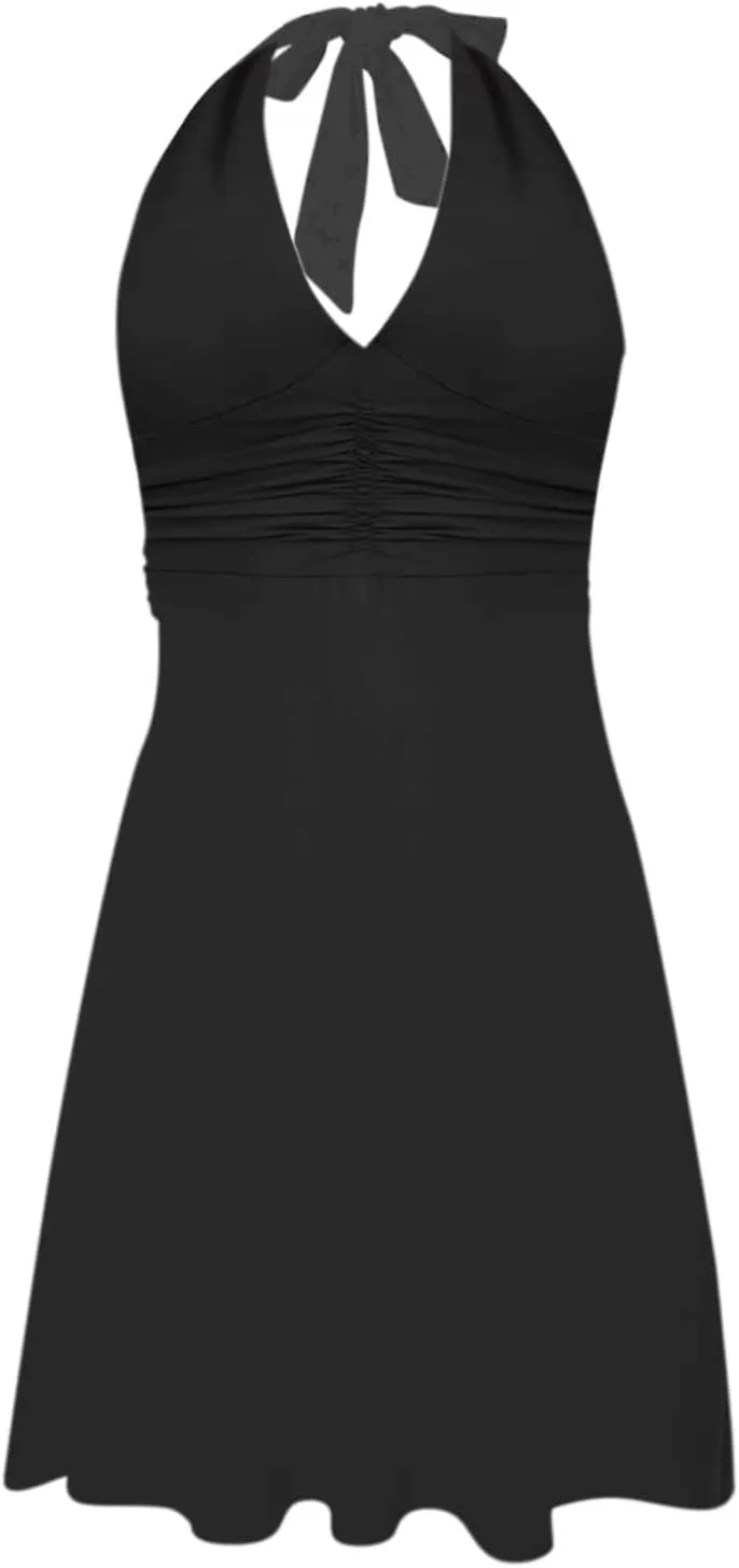 Women's Summer Sleeveless Neck Spring Floral with Pocket Elastic Waist Ruffle Dresses