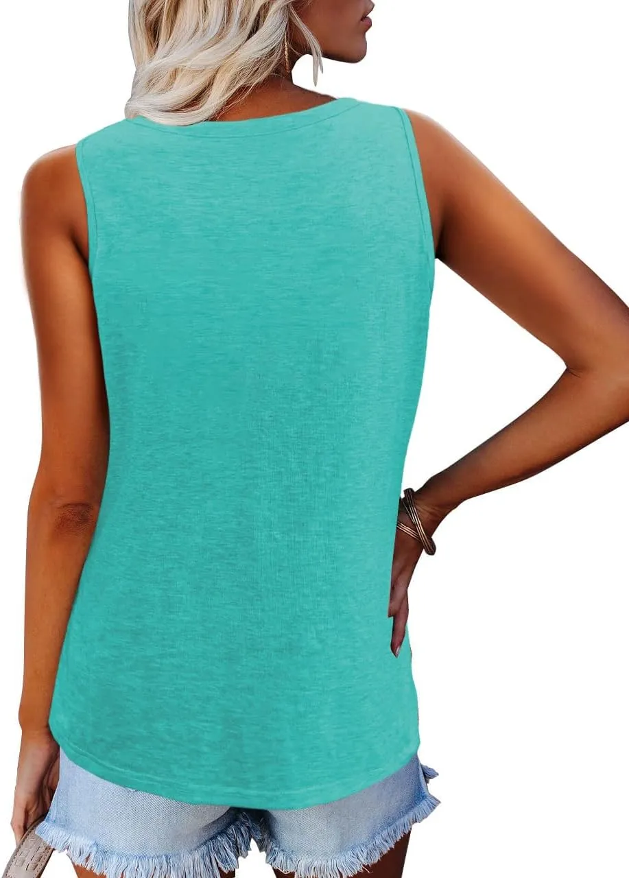 Womens Tops Summer Fashion Clothes Spring Sleeveless Tank Tshirts Trendy Casual Button Down Shirts