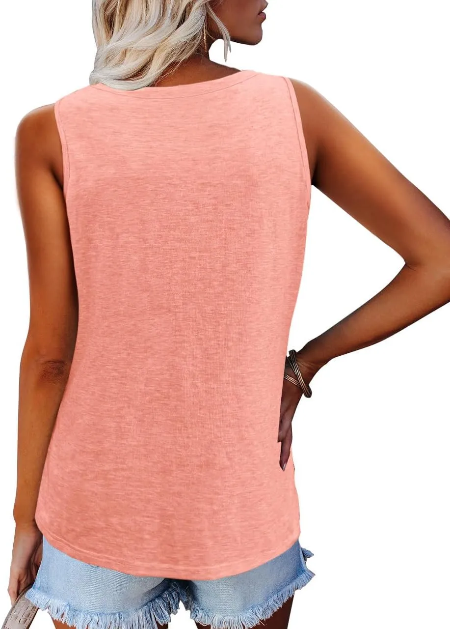 Womens Tops Summer Fashion Clothes Spring Sleeveless Tank Tshirts Trendy Casual Button Down Shirts