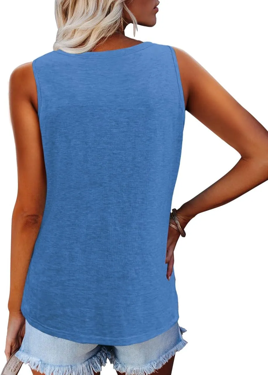 Womens Tops Summer Fashion Clothes Spring Sleeveless Tank Tshirts Trendy Casual Button Down Shirts
