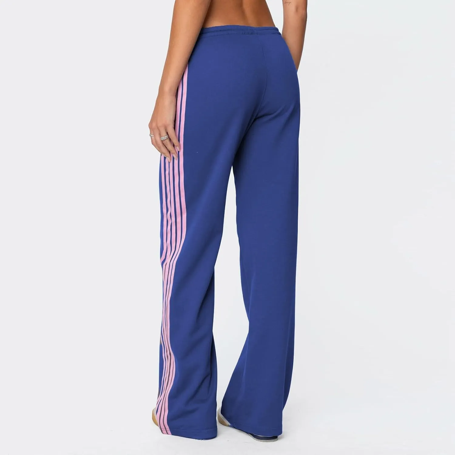 Womens Wide Leg Elasticated High Waist Trousers Side Striped Design Straight Casual Sweatpants Baggy Vintage Summer Pants