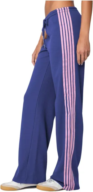 Womens Wide Leg Elasticated High Waist Trousers Side Striped Design Straight Casual Sweatpants Baggy Vintage Summer Pants
