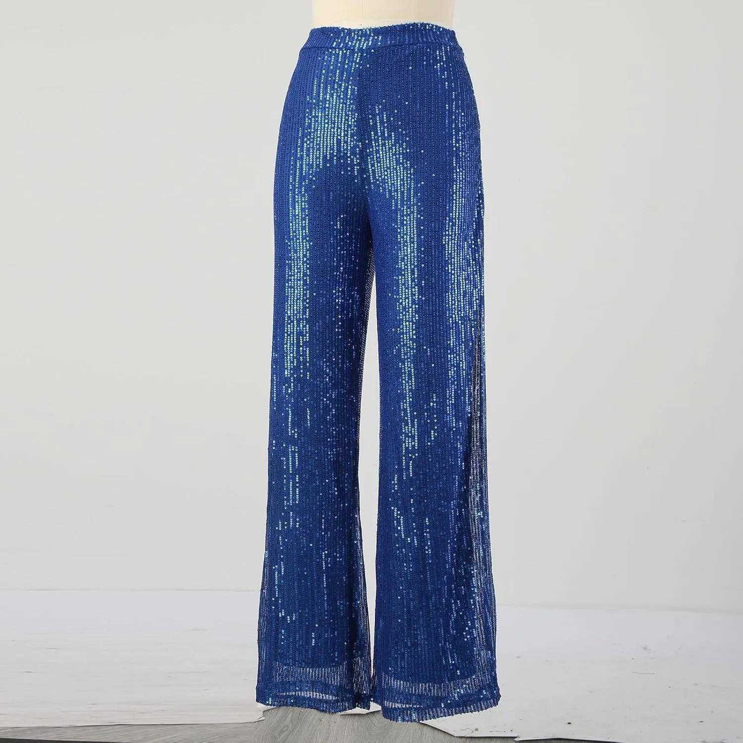Womens Wide Leg Pants Elastic High Waist Sequin Sparkly Dance Pants Baggy Summer Fashion Baggy Palazzo Stretch Trousers