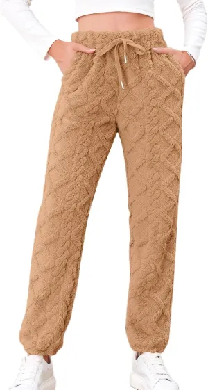 Women's Winter Warm Fleece Baggy Joggers Pants Sherpa Lined Sweatpants Jacquard Pajama Pants Plush Fuzzy Lounge Pants