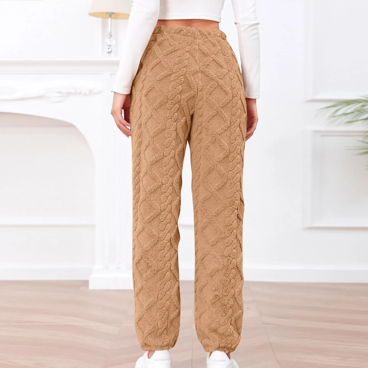 Women's Winter Warm Fleece Baggy Joggers Pants Sherpa Lined Sweatpants Jacquard Pajama Pants Plush Fuzzy Lounge Pants