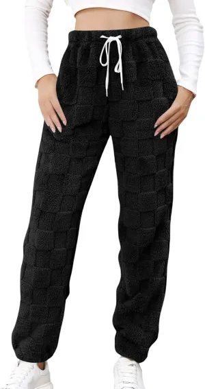 Women's Winter Warm Fleece Baggy Joggers Pants Sherpa Lined Sweatpants Jacquard Pajama Pants Plush Fuzzy Lounge Pants