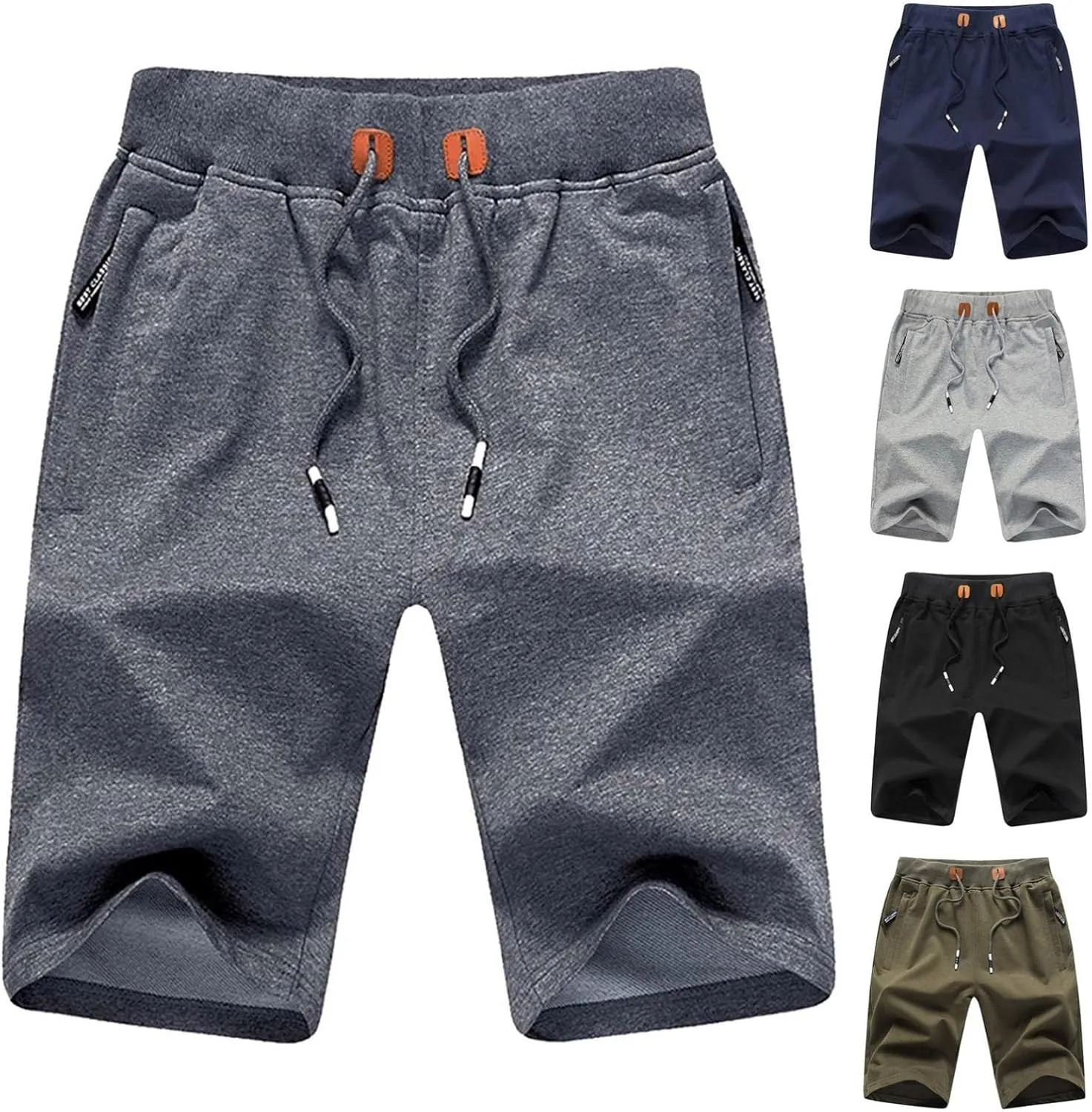 WUAI Drawstring Shorts for Men Casual Comfy Workout Shorts Elastic Waist Summer Beach Shorts Quick Dry Athletic Gym Shorts
