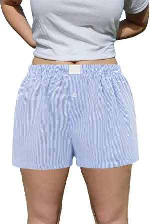 Y2k Plaid Boxer Shorts for Women Elastic Waist Lounge Shorts Button Front Ginghem Pajama Shorts Sleep Shorts