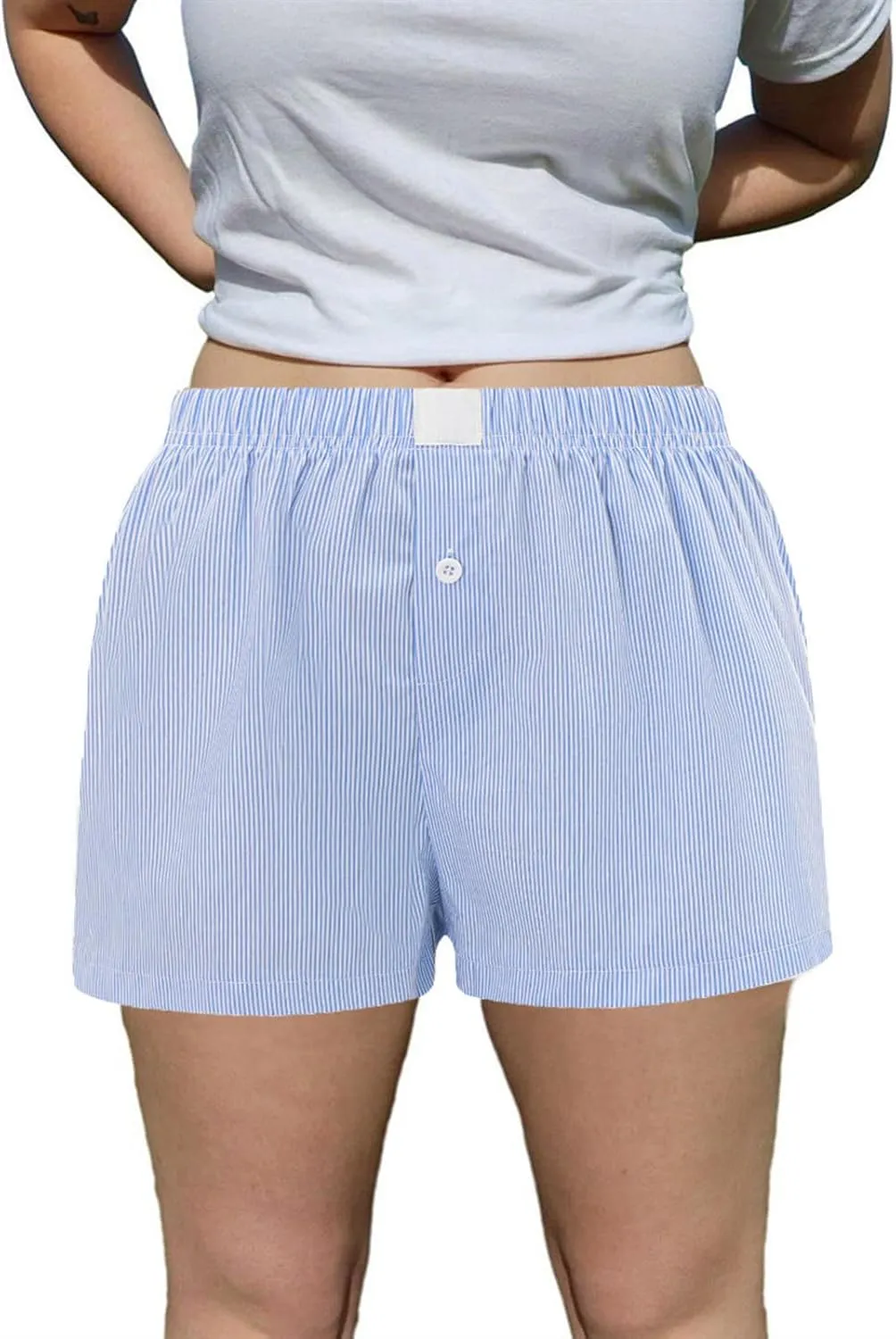 Y2k Plaid Boxer Shorts for Women Elastic Waist Lounge Shorts Button Front Ginghem Pajama Shorts Sleep Shorts