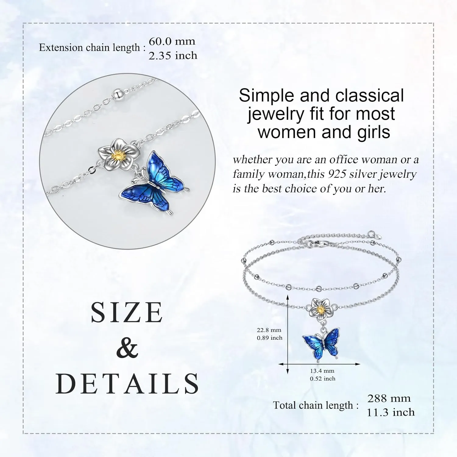 YAFEINI Anklet Bracelets for Women Girls Sterling Silver Hummingbird/Dragonfly/Butterfly Link Chain Anklets Jewelry Gifts