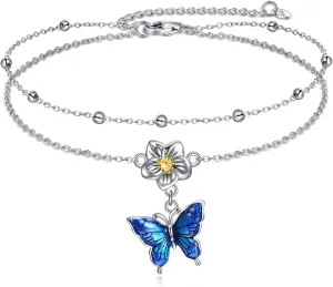 YAFEINI Anklet Bracelets for Women Girls Sterling Silver Hummingbird/Dragonfly/Butterfly Link Chain Anklets Jewelry Gifts