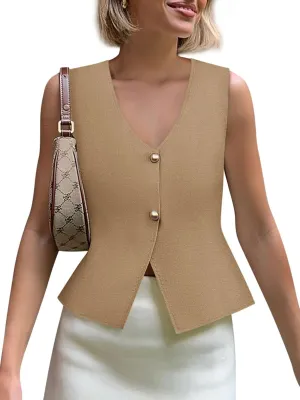 Yousify Womens Sweater Vest V Neck Button Down Crop Knit Tank Top Fashion 2025 Sleeveless Basic Cardigans