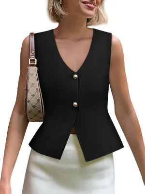 Yousify Womens Sweater Vest V Neck Button Down Crop Knit Tank Top Fashion 2025 Sleeveless Basic Cardigans